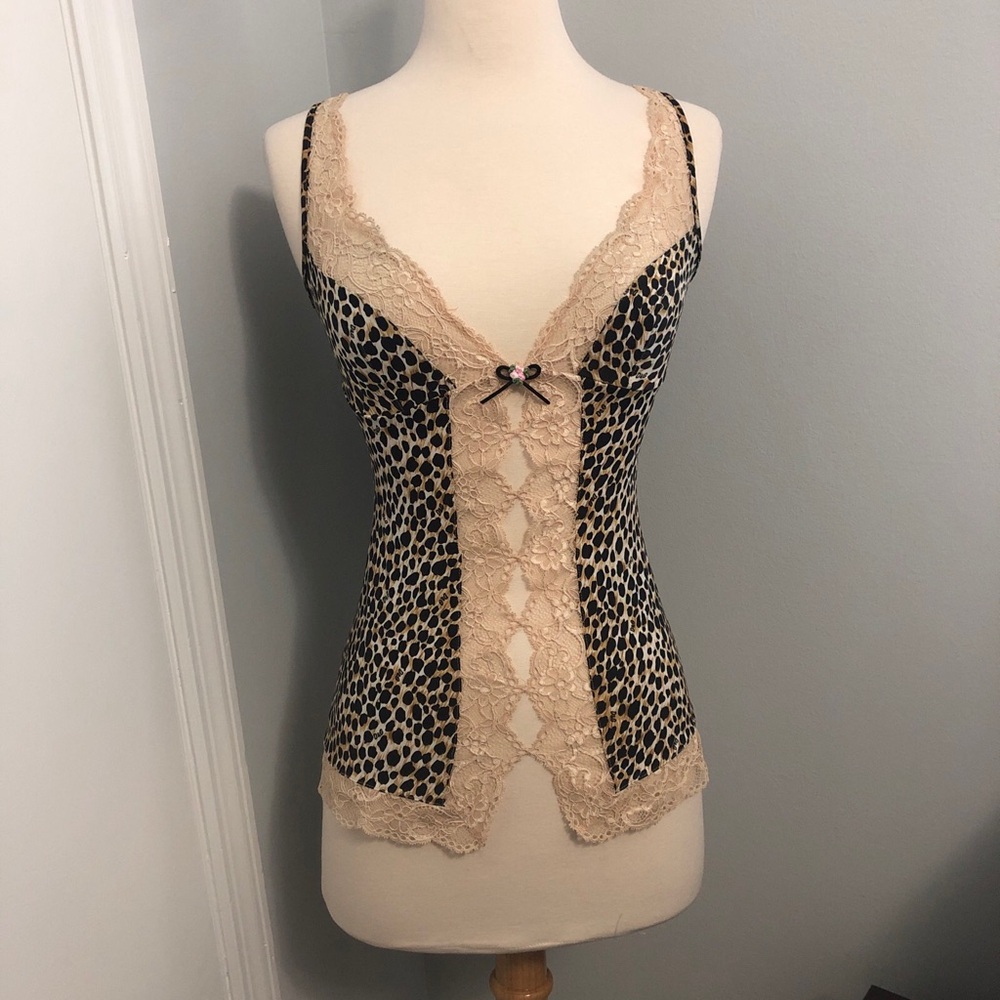D&G Dolce & Gabbana Women's  Leopard Print Lace Trim Camisole Top Small IT 2